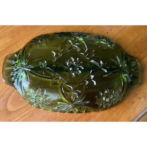 Serving Dish Green Divided Vintage Relish Glass Star Cut  Design - Picture 4 of 7